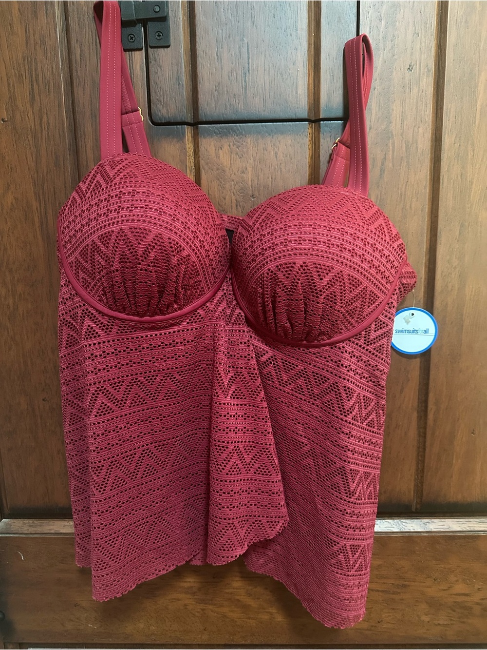 Swimsuits For All Red Crochet Tankini Top with Underwire